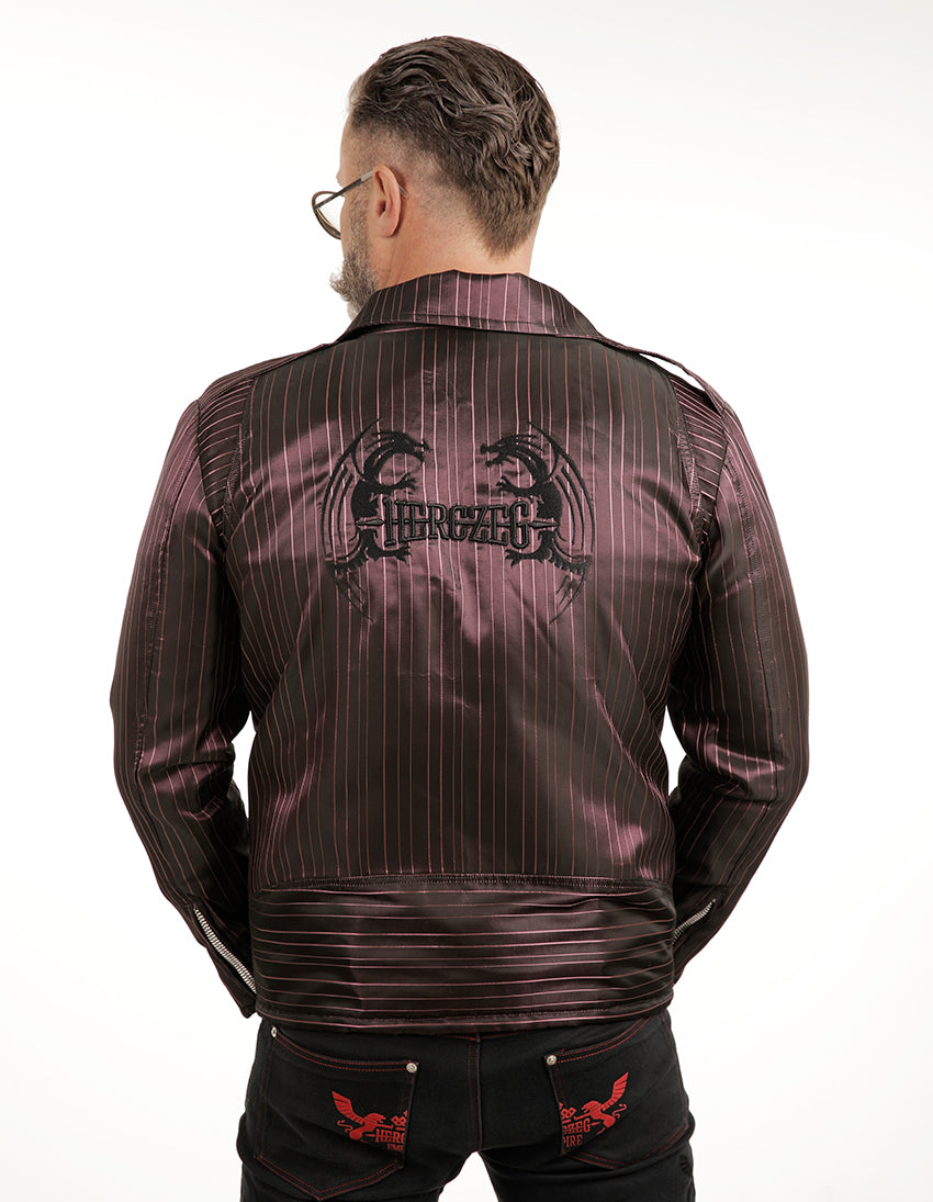 Fekete-lila csíkos motoros dzseki