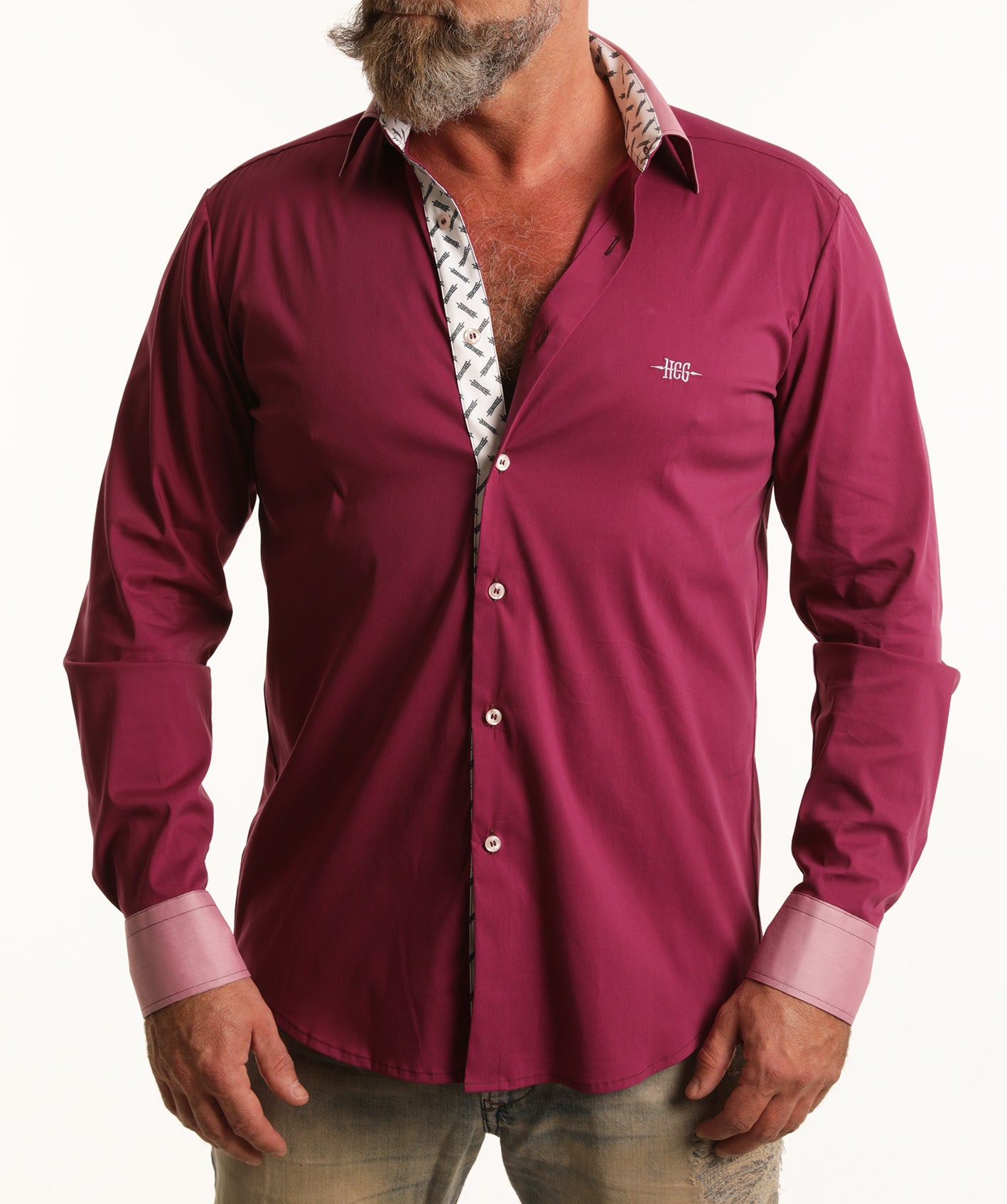 Fuxia-Pink, apró HERCZEG logózott pamutvászon férfi ing