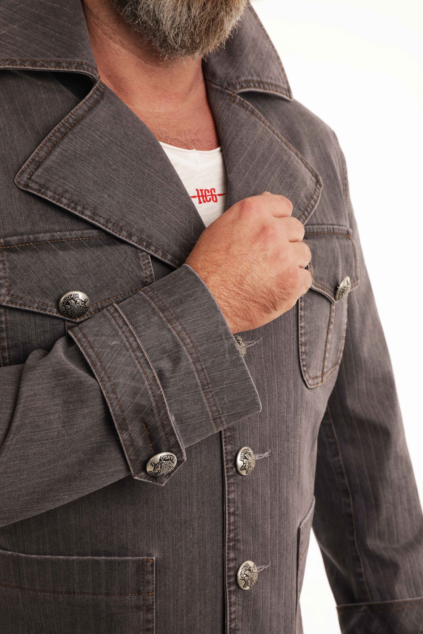 Szürke, csíkos vászon BékeMissziós HcG zubbony