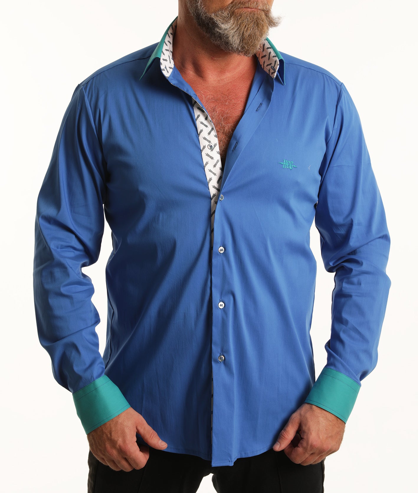 AzúrKÉK-Zöld apró HERCZEG logózott pamutvászon férfi ing