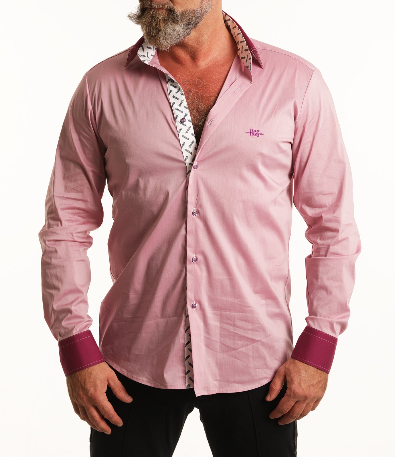 Pink-Fuxia, apró HERCZEG logózott pamutvászon férfi ing