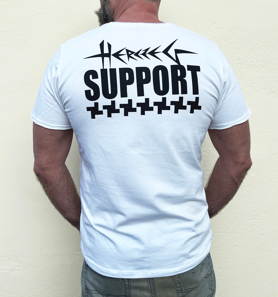 Herczeg SUPPORT - támogatói férfi póló - fehér/fekete