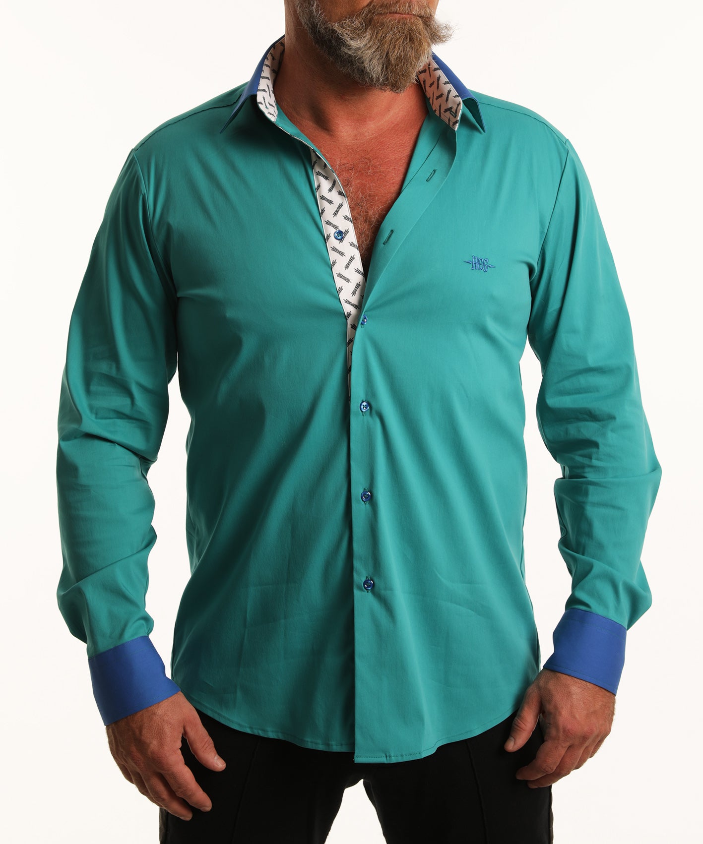 Zöld-KÉK apró HERCZEG logózott pamutvászon férfi ing