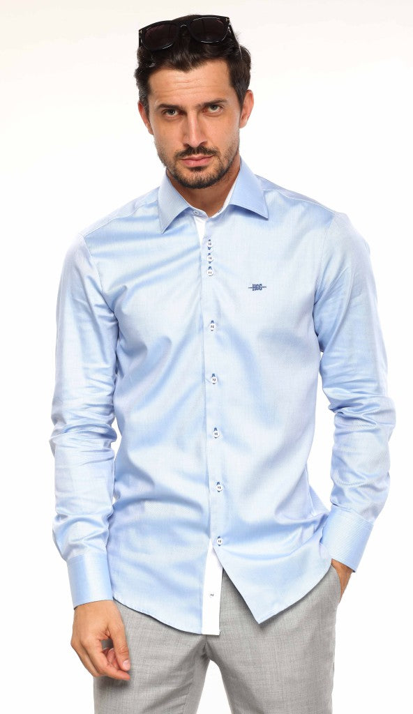 Világos kék – fehér selyemfényű férfi ing