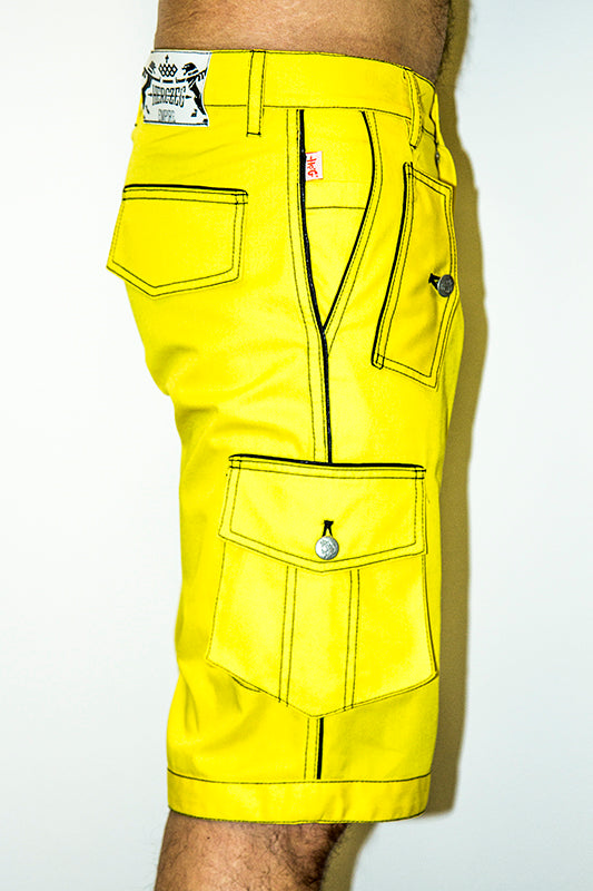 Sárga-fekete paszpólos férfi bermuda rövidnadrág