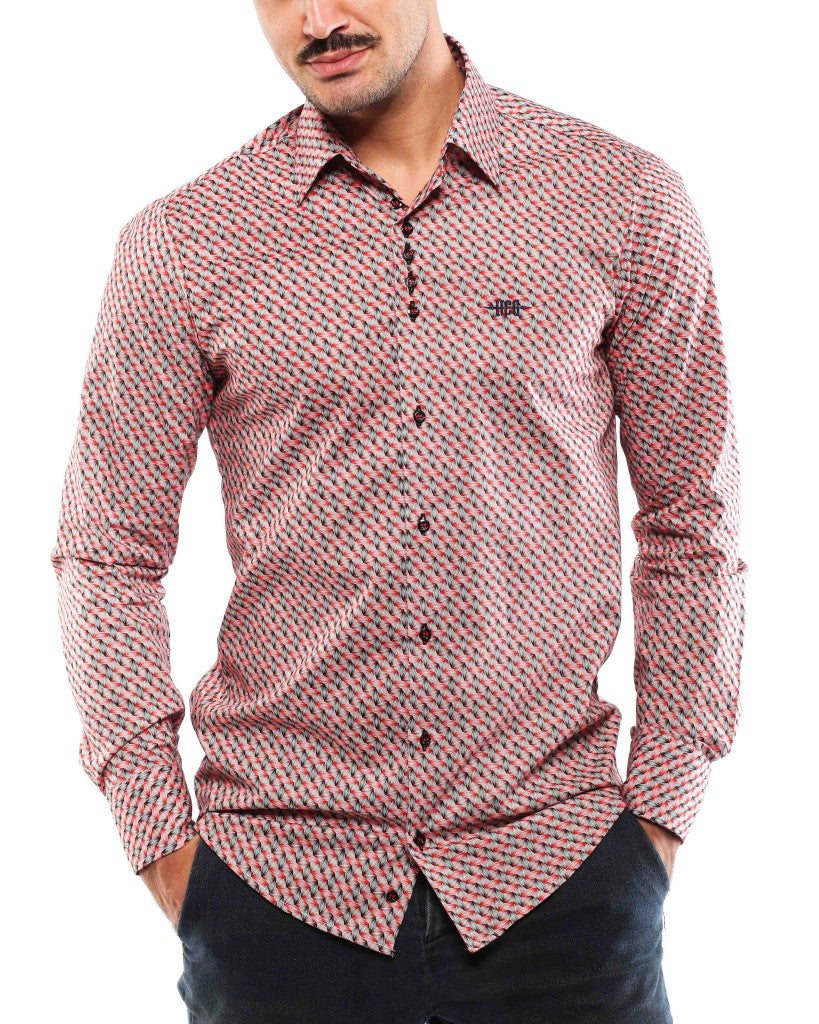 Fekete-piros absztrakt mintás férfi ing